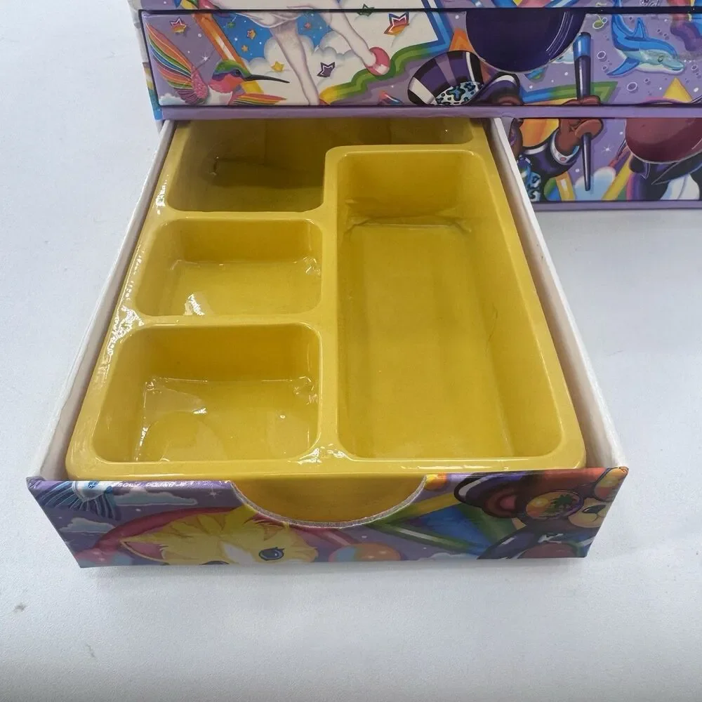 VTG 90s Lisa Frank Jewelry Trinket Stationary Storage Box and 6 Charms Fast Ship
